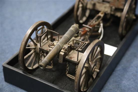 A 19th century scratch built model of a horse artillery six pounder gun and carriage, total L.40cm, some small losses